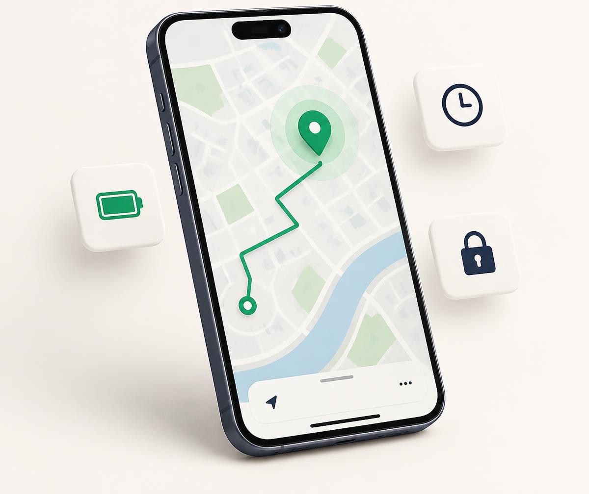 Phone showing a child's location and travelled path on a map